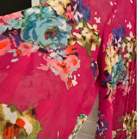 Charter Club Sheer Floral Blouse Pink Multi Color Sheer Top Size 1X - Picture 5 of 6